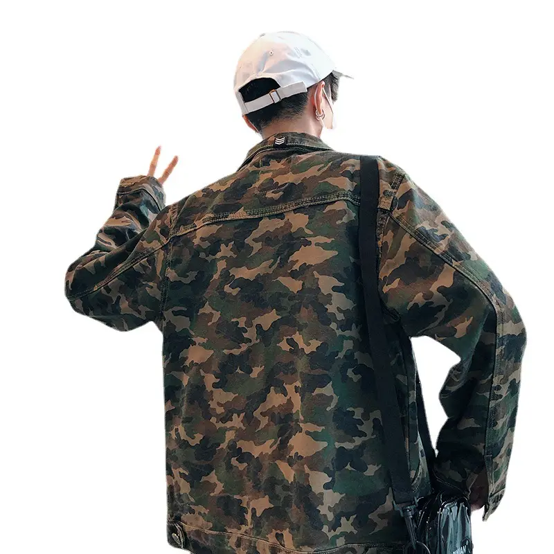 New Mens Camouflage Denim Jacket Coat Man