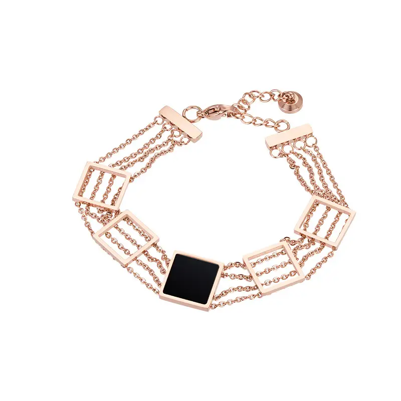 Multi Layer Block Titanium Steel Rose Gold Bracelet