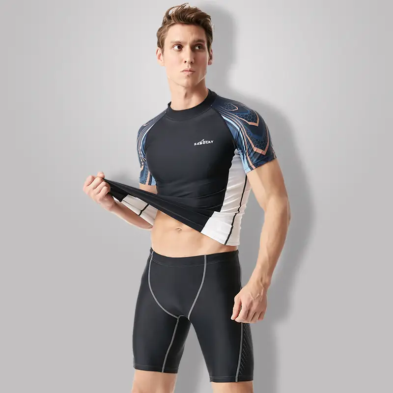 Lycra Men's Rashguard Swimming Suit Short Sleeve New Split Rash Guard Diving Suit Tight Qucik Dry Surfing Swimwear