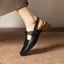 Women's Handmade Full-Grain Leather T-Strap Slingback Mary Jane Sandals, Square-Toe Block Heel Shoes view 9