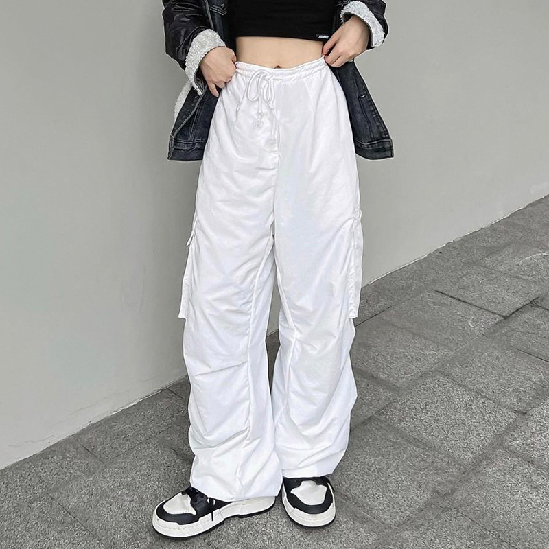 Ladies' New White Lace-up Wide-leg Trousers