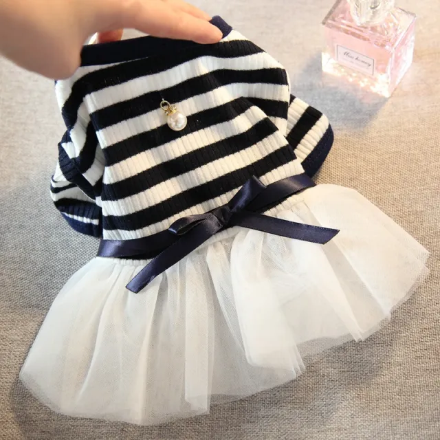 Pet Small Dog Clothing Summer Thin Princess Skirt Navy Stripe - Shop at LoveMi