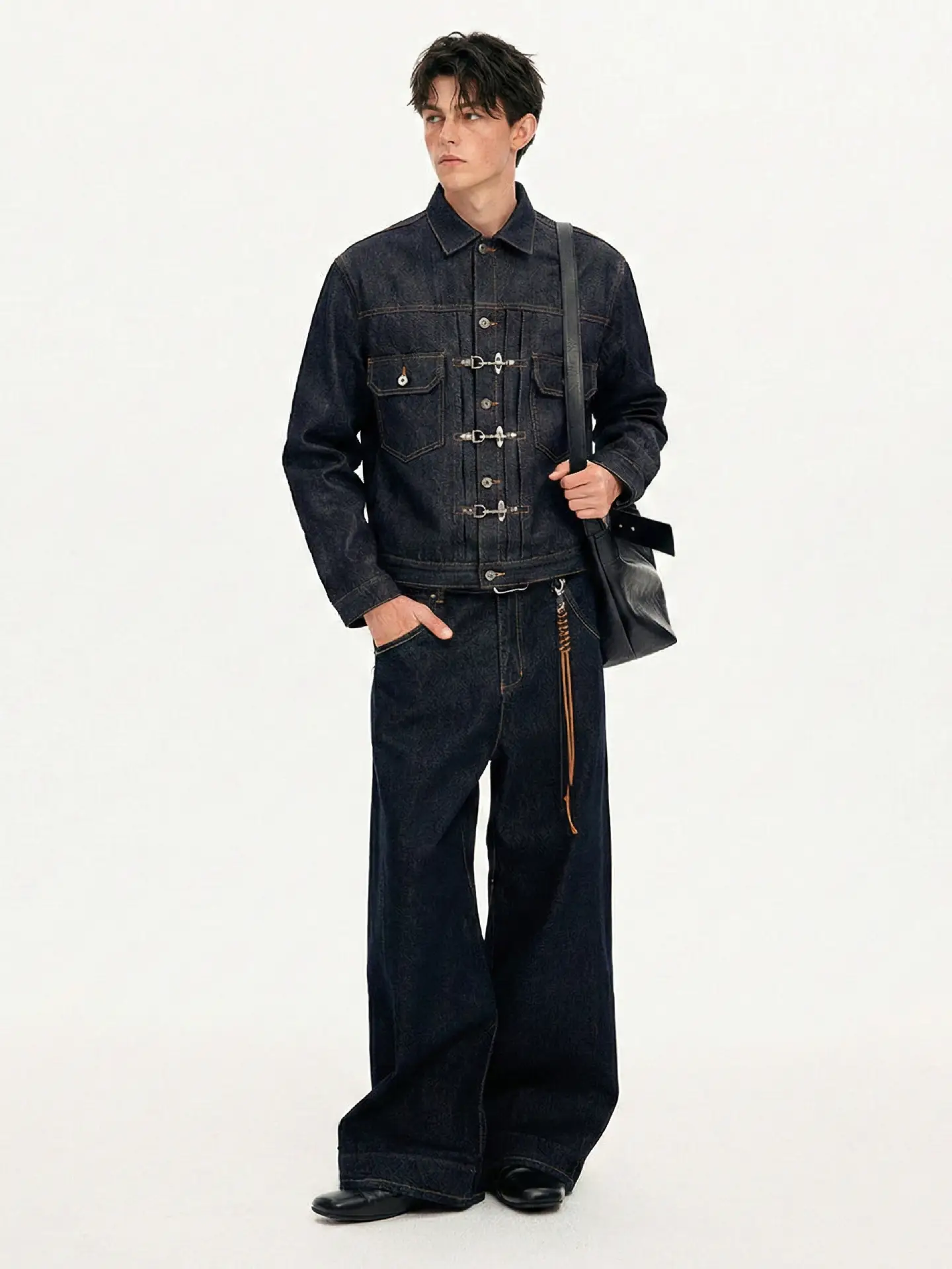 Dark Indigo Metal Hook Closure Utility Denim Jacket