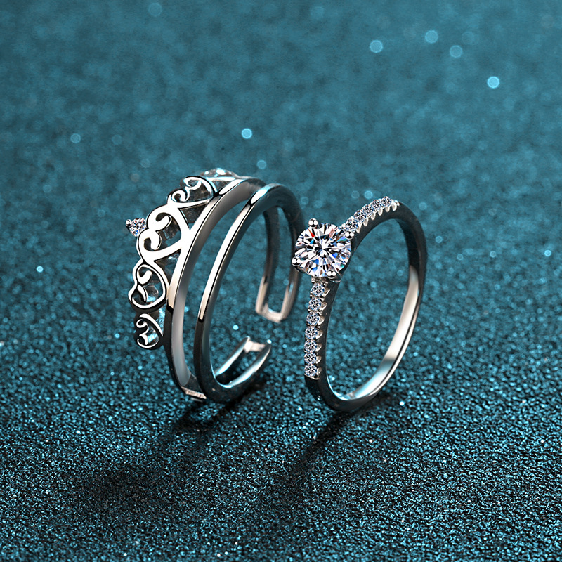 Mossang Diamond Heart-shaped Crown Two-in-One Ring