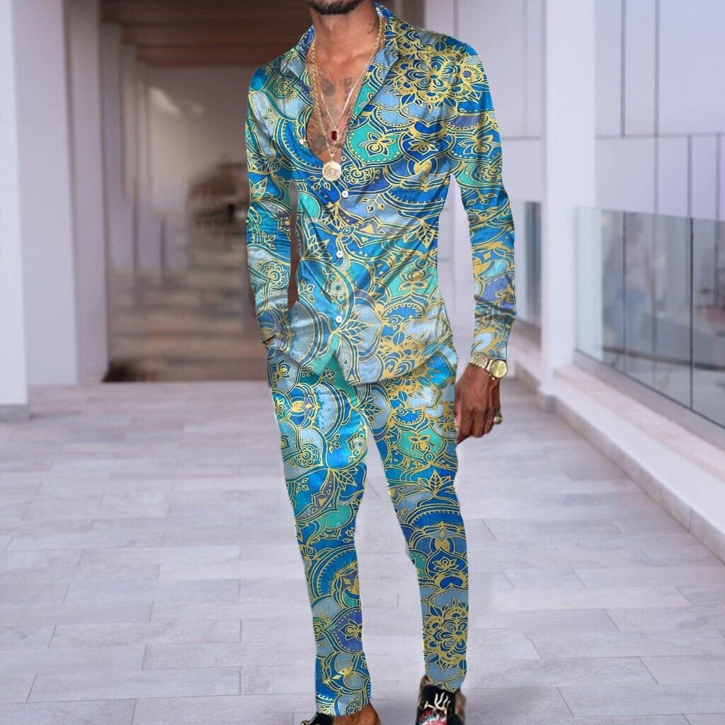 Hip Hop Hong Kong Style Fashion 3D Printing Casual Long Sleeve Shirt Suit