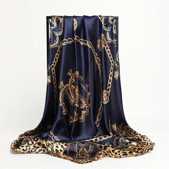 Scarf Fashion Leopard Print Silk Scarf Ft1553 Navy Blue - Shop at LoveMi