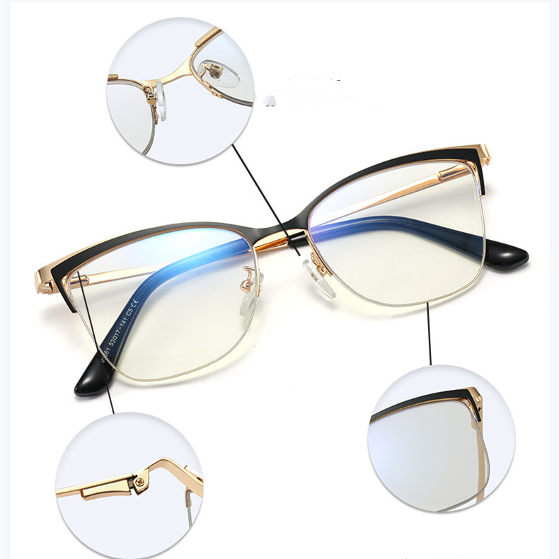 Metal Glasses Frame Square  Plain Color Anti Blue Light