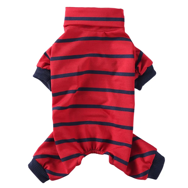 Fashion High Collar Striped Pet Dog Pajamas - Red