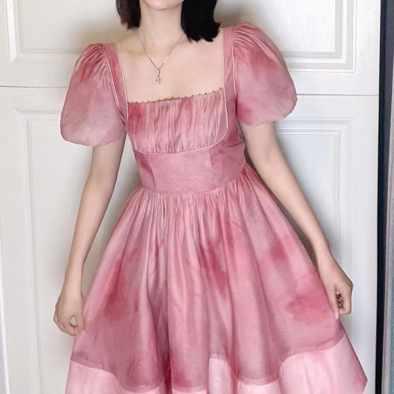 Female Fashion Waist Trimming Slimming Puffy Puff Sleeve Dress