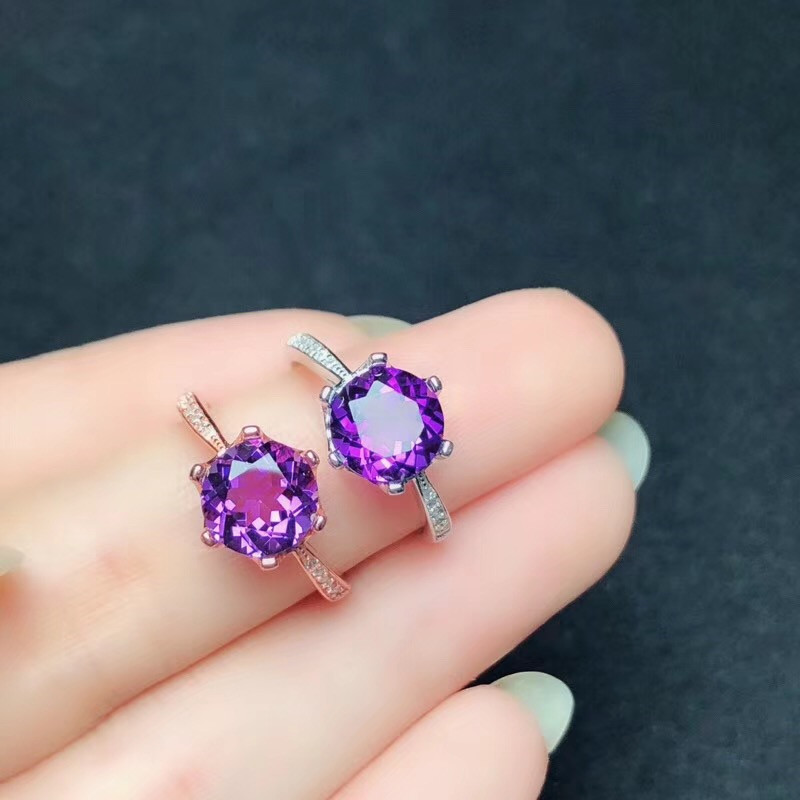 Women's Electroplating Inlaid Natural Amethyst Ring