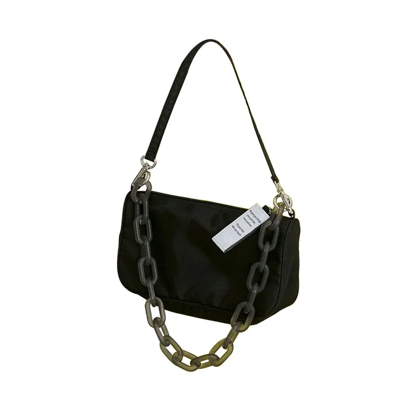 Acrylic Chain Diagonal Shoulder Handbag - Black