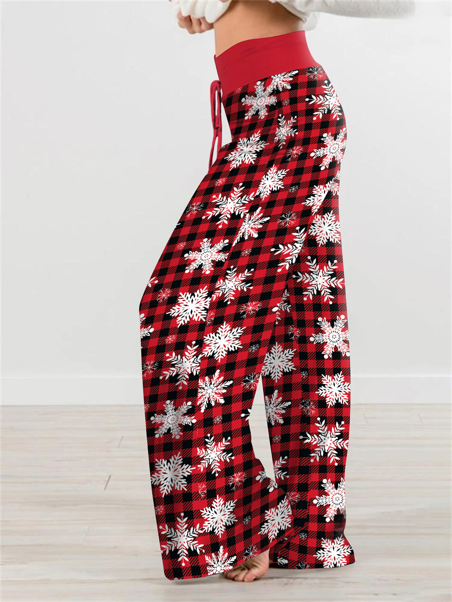 Women's Christmas Digital Print Drawstring Wide Leg Pants
