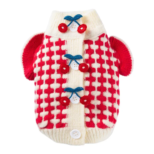 Cute Cherry Small Dog Sweater Soft Girl Dog Cardigan Clothes Turtleneck Warm Pet Puppy Knitted Pullover Princess Dogs Cats Outfits Red - Shop at LoveMi