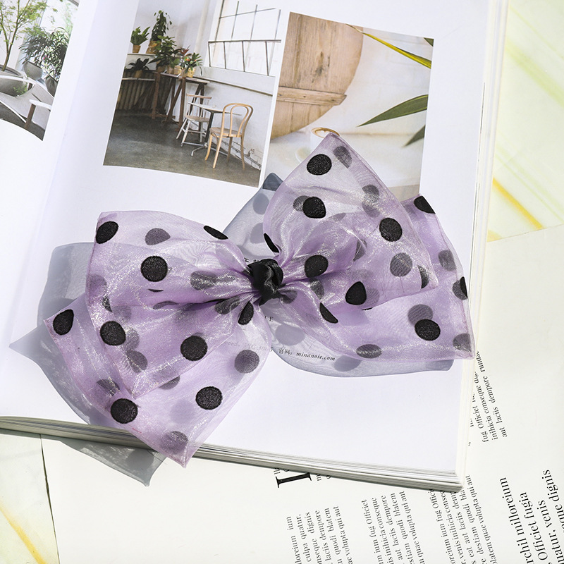 Polka Dot Mesh Bow Hairpin Spring Clip