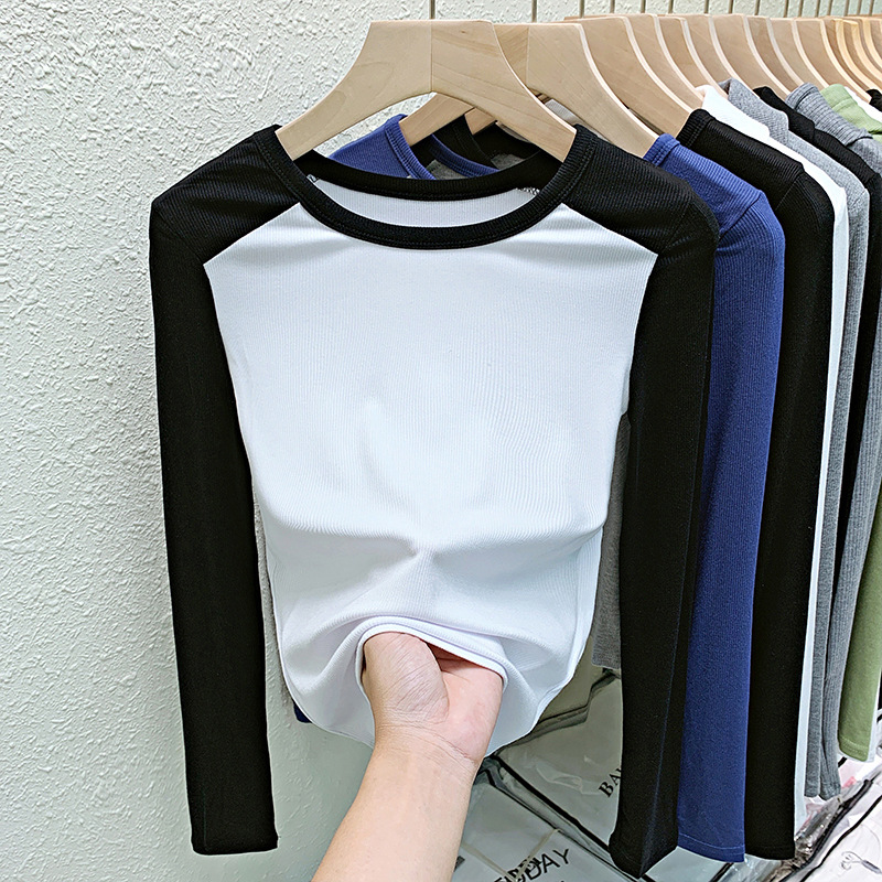 Contrast Color Long Sleeve T shirt For Women Black To White - Shop at LoveMi