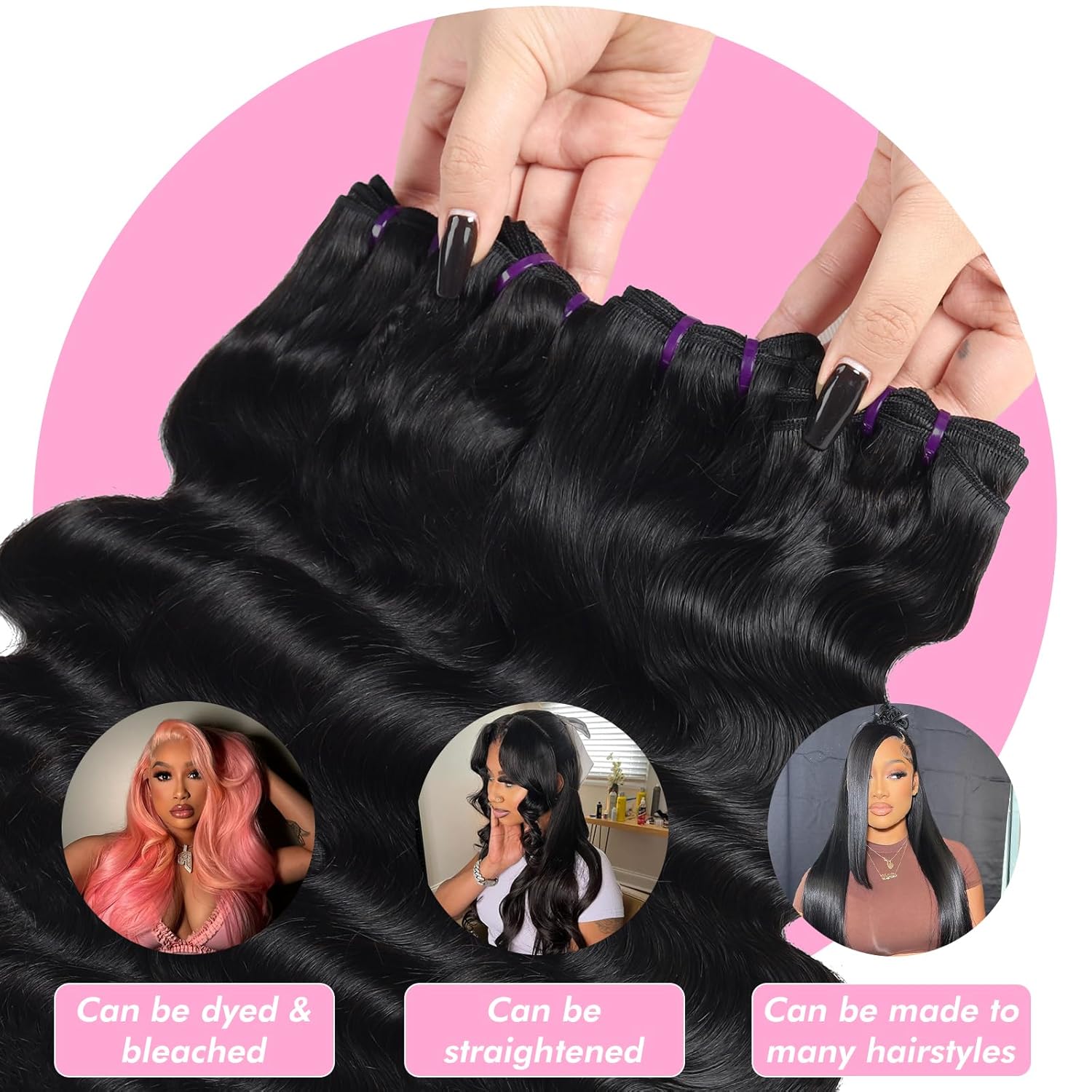 Human Hair Bundle Extensions Body Wave Natural Color — foto 6