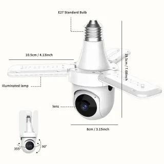 3-Leaf Fan Light Bulb Security Camera, 1080P HD WiFi Remote Monitor, Easy Installation No Wiring, Night Vision Motion Detection For Home & Shop