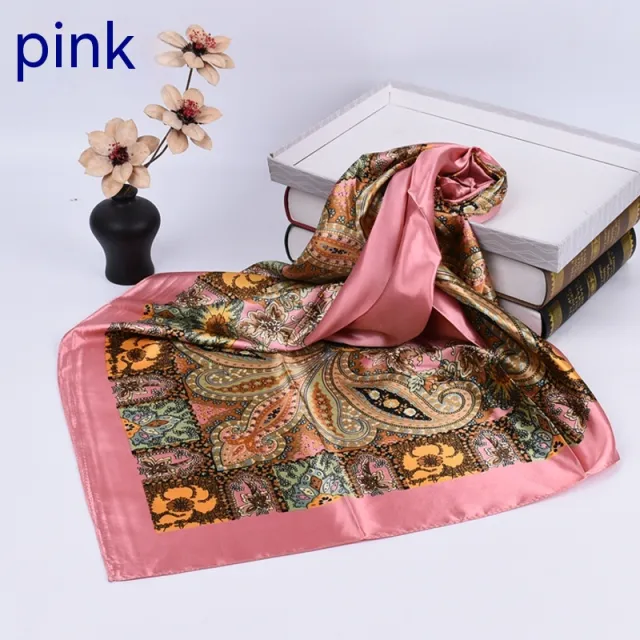 Spring New Versatile Large Kerchief Silk Scarf Classic Retro Printing Pink - Shop at LoveMi