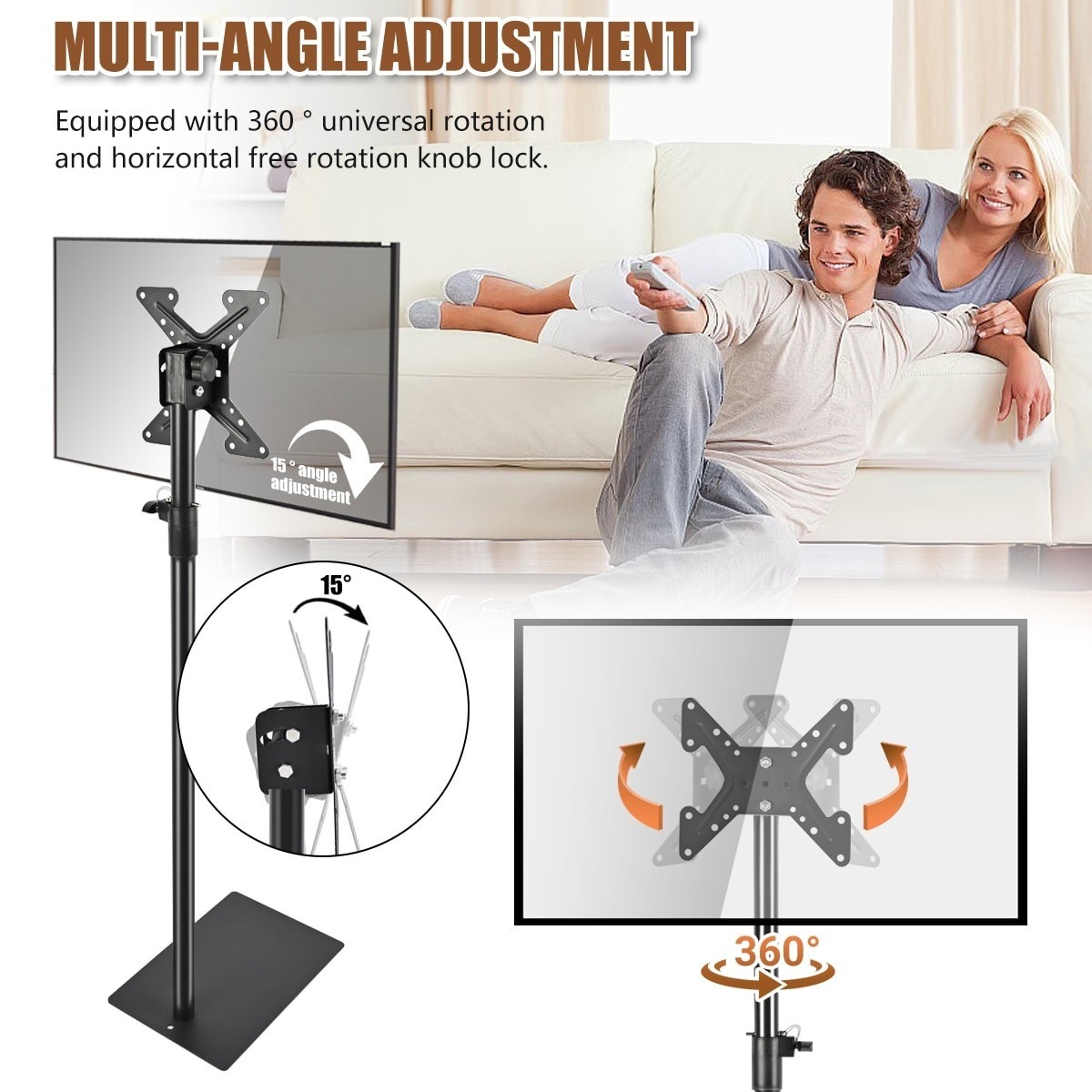 360 TV Floor Steel Stand For 14-43 Inch Screen Rotatable Height Adjustable UK — image 8