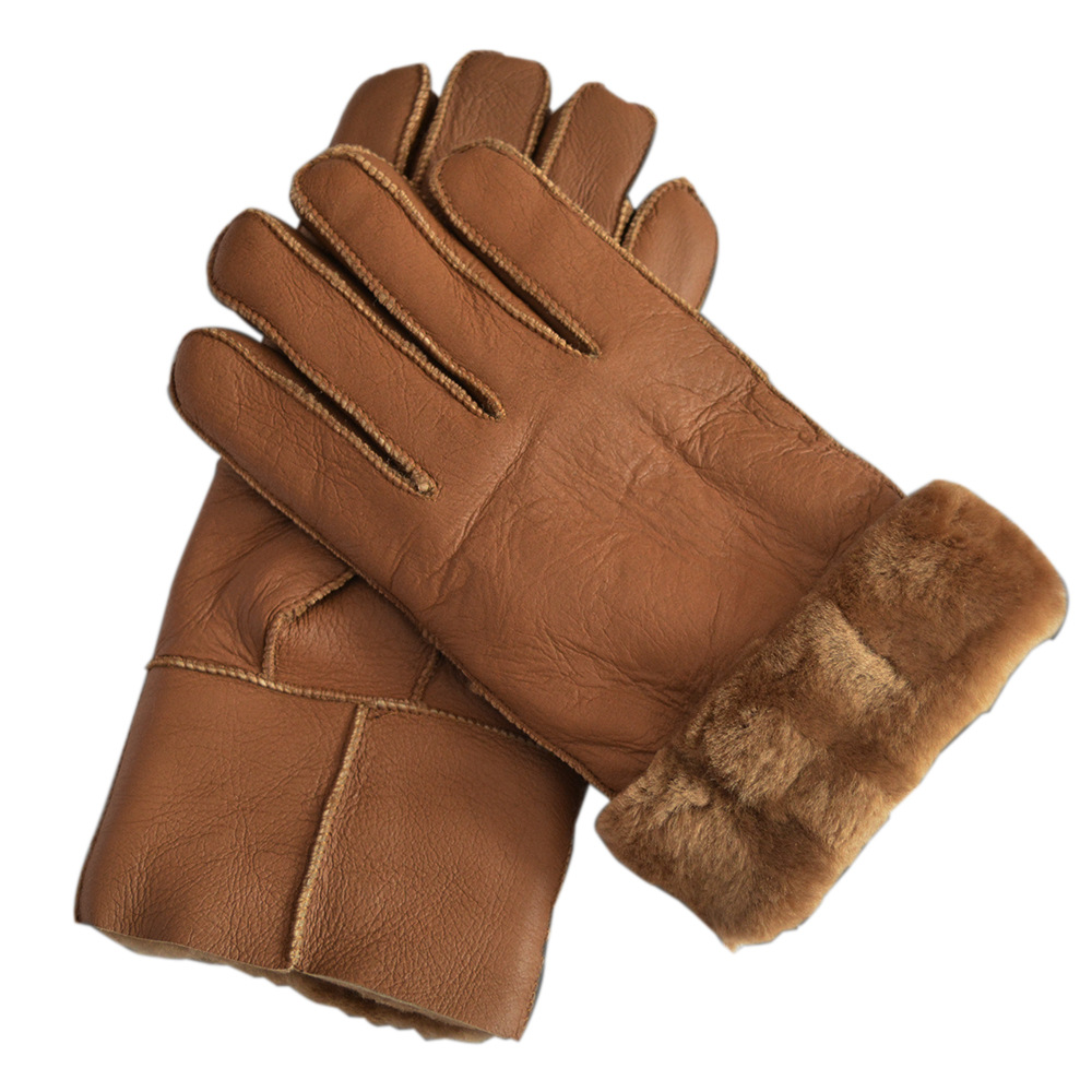 Brown fur integrated leather