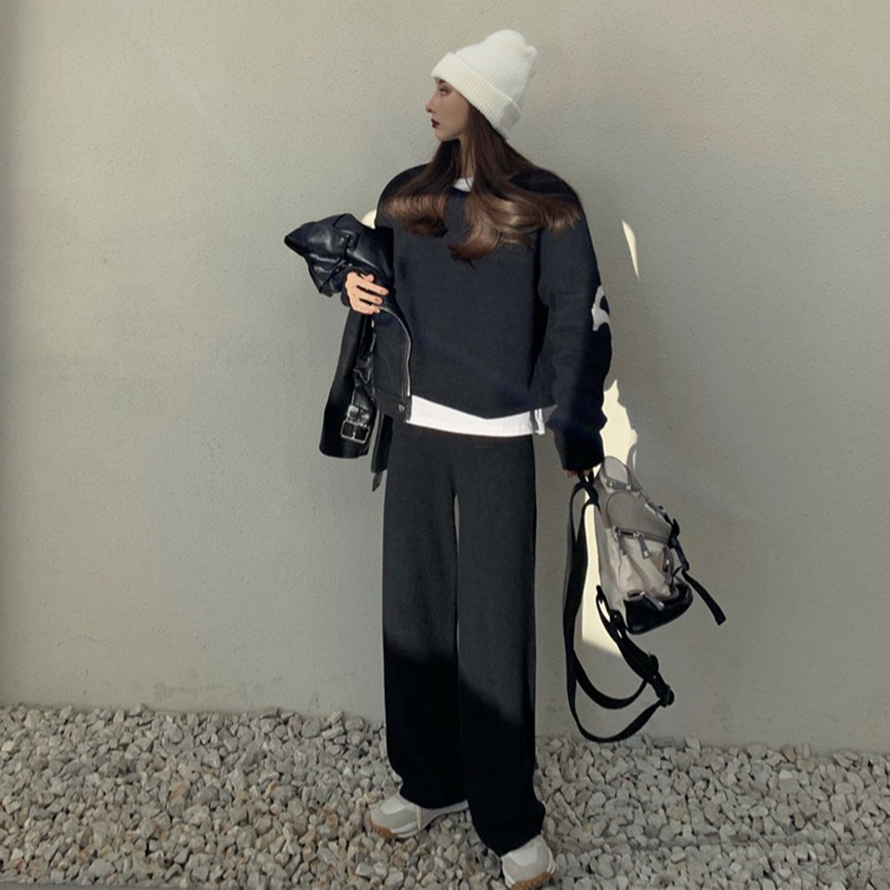 Lazy Wind Knitted Sweater Fashion Net Red Fried Street Two-piece Set