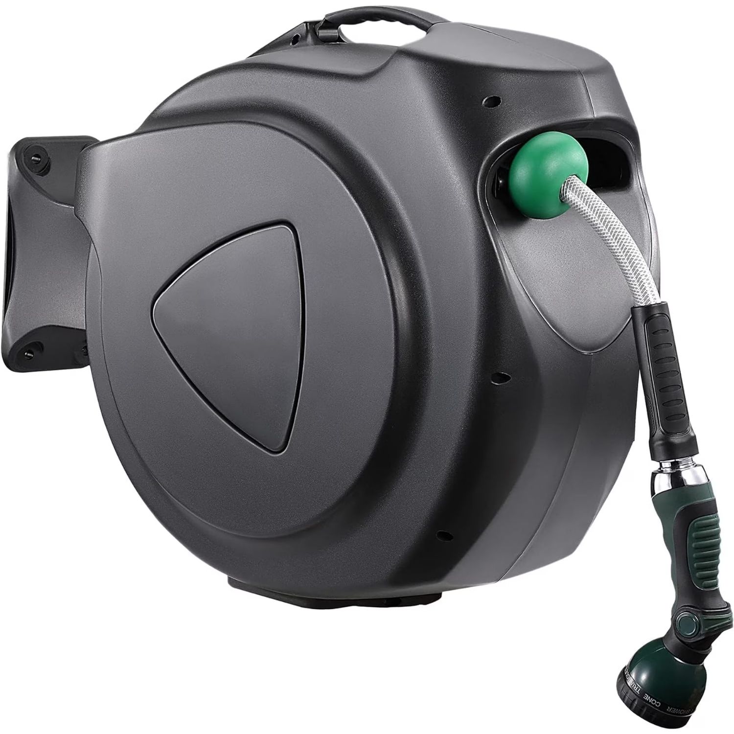 Auto Rewind Retractable Hose Reel, Wall Mounted With 180degree   Swivel, Multi-Function Spray Nozzle For Outdoor Watering