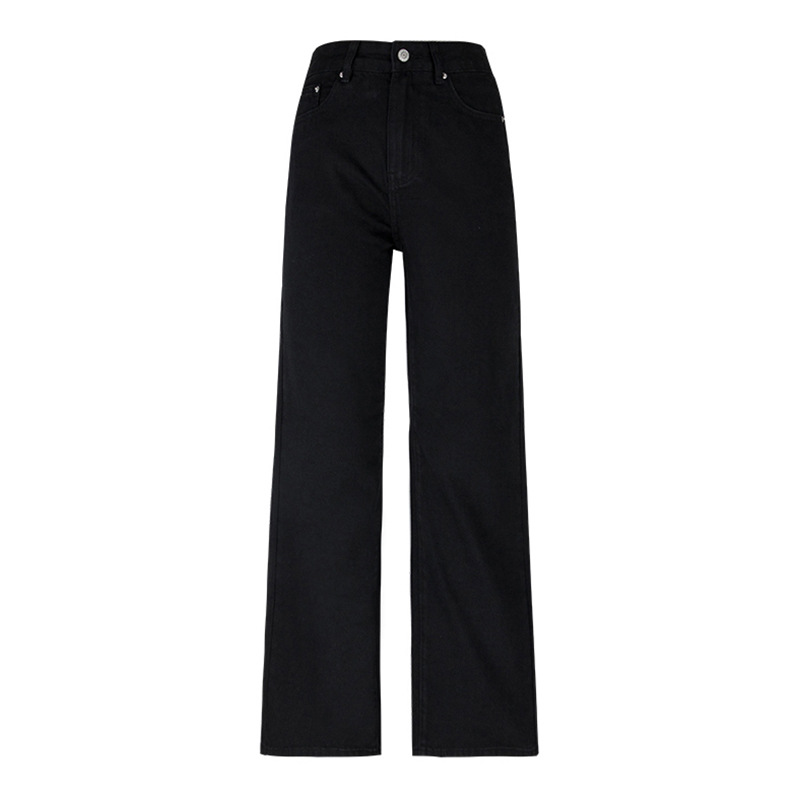 Simple Straight Jeans Washed High Waist Cotton