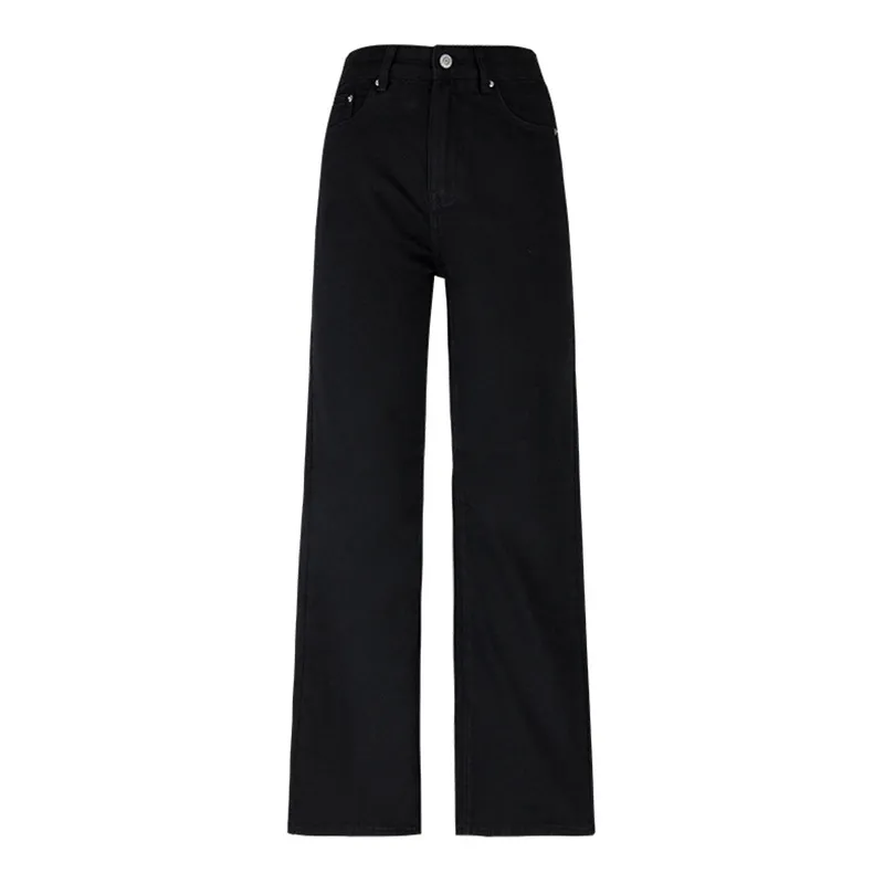 Simple Straight Jeans Washed High Waist Cotton
