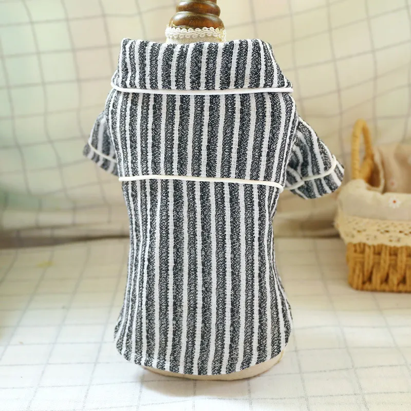 Pet Dog Cat Clothing Home Clothing Striped Cotton And Linen Pajamas - Black