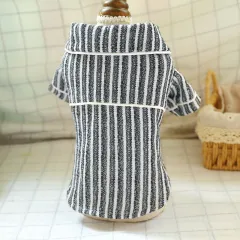Pet Dog Cat Clothing Home Clothing Striped Cotton And Linen Pajamas - Black - View 1