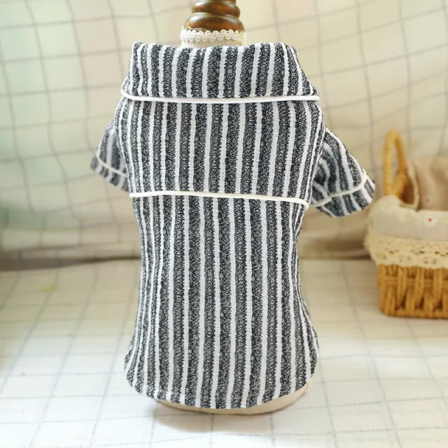 Pet Dog Cat Clothing Home Clothing Striped Cotton And Linen Pajamas Black - Shop at LoveMi