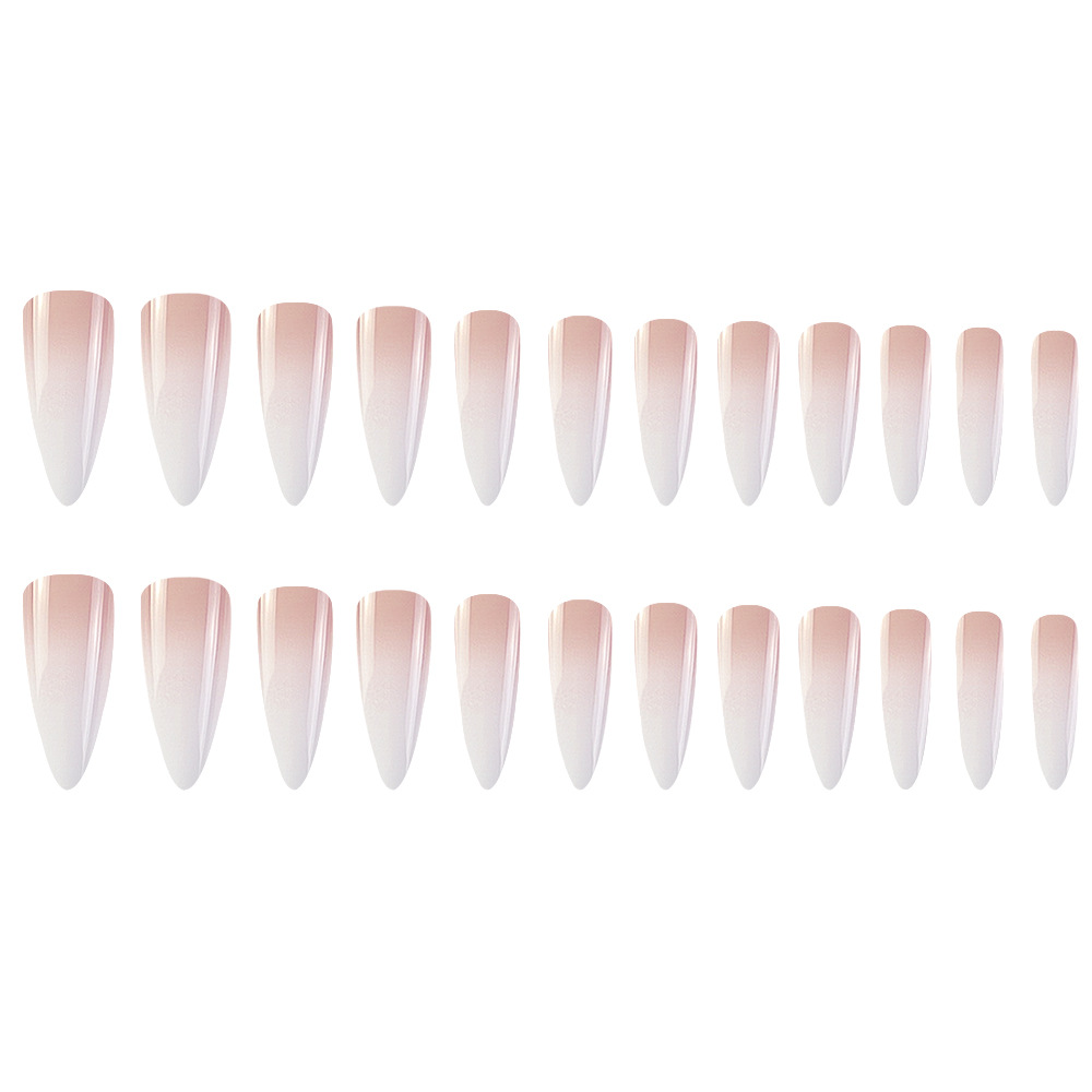 24 Pieces Of Long, Pointed, Press-on White Gradient Nail Stickers For A Simple And Elegant Appearance. Includes 1 Piece Of Jelly Glue And 1 Nail File. Fake Nails