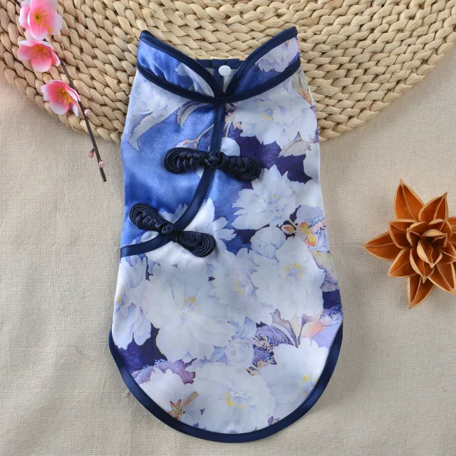 Pet Clothes New Summer Cheongsam Skirt Pine And Moon Cherry Blossoms - Shop at LoveMi