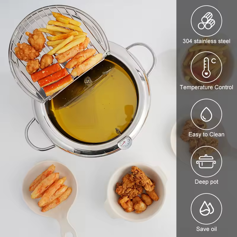 Tempura Deep Fryer Japanese Style Deep Fryer 304 Stainless Steel With Thermometer And Filter Cookware Deep Fryer 4