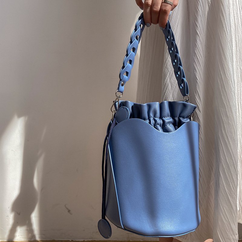 Trendy Fashion Net Red Bucket Bag Niche Design Diagonal Cross Ocean Shoulder Bag Casual Female Bag Blue - Shop at LoveMi