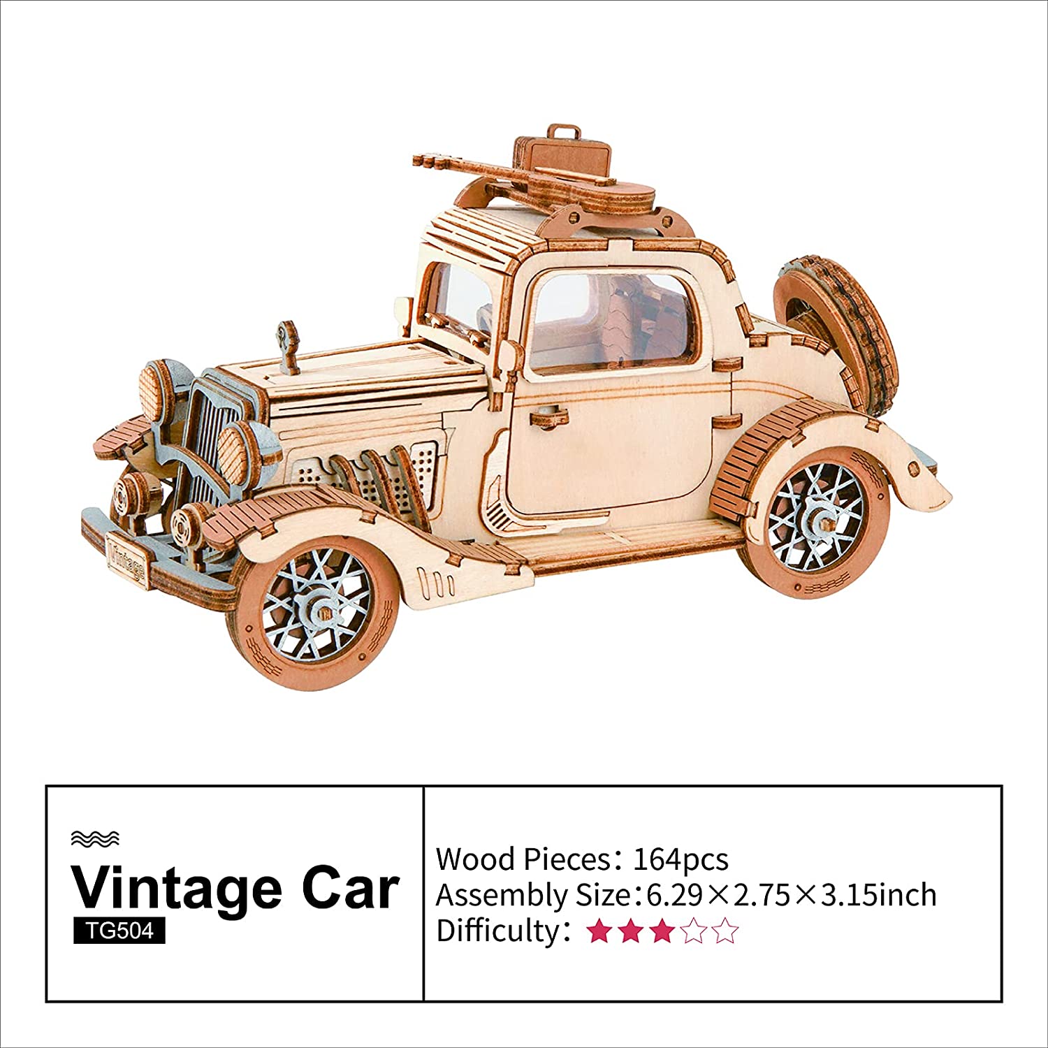 Robotime Rolife Vintage Car Model 3D Wooden Puzzle Toys For Children Kids