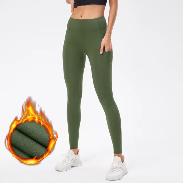 Warm High Waist Tight Pocket Running Training Pants Army Green - Shop at LoveMi