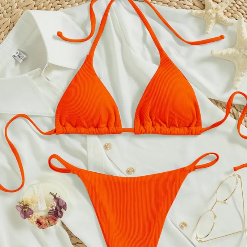 Factory Women's Sexy Small Rib Bikini Tie Bikini Set Two Piece Swimsuit Beach Wear - Style2-L