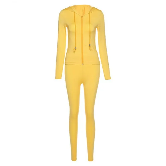 New Women's Clothing Autumn Cardigan Hooded Slim Fit Sports And Leisure Suit Yellow - Shop at LoveMi