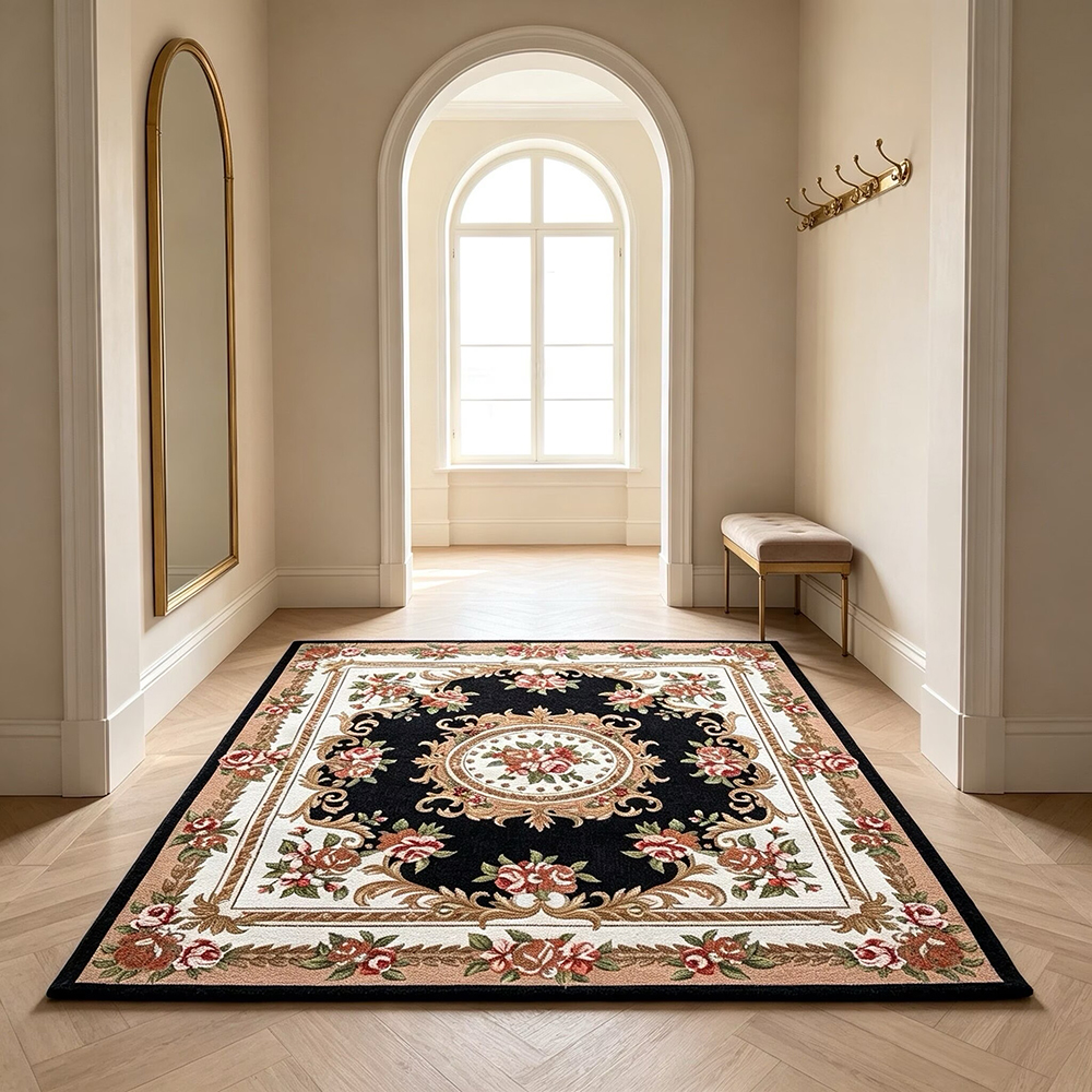 1pc European Style Vintage Style Floral Pattern Square Carpet, Suitable For Living Rooms And Bedrooms