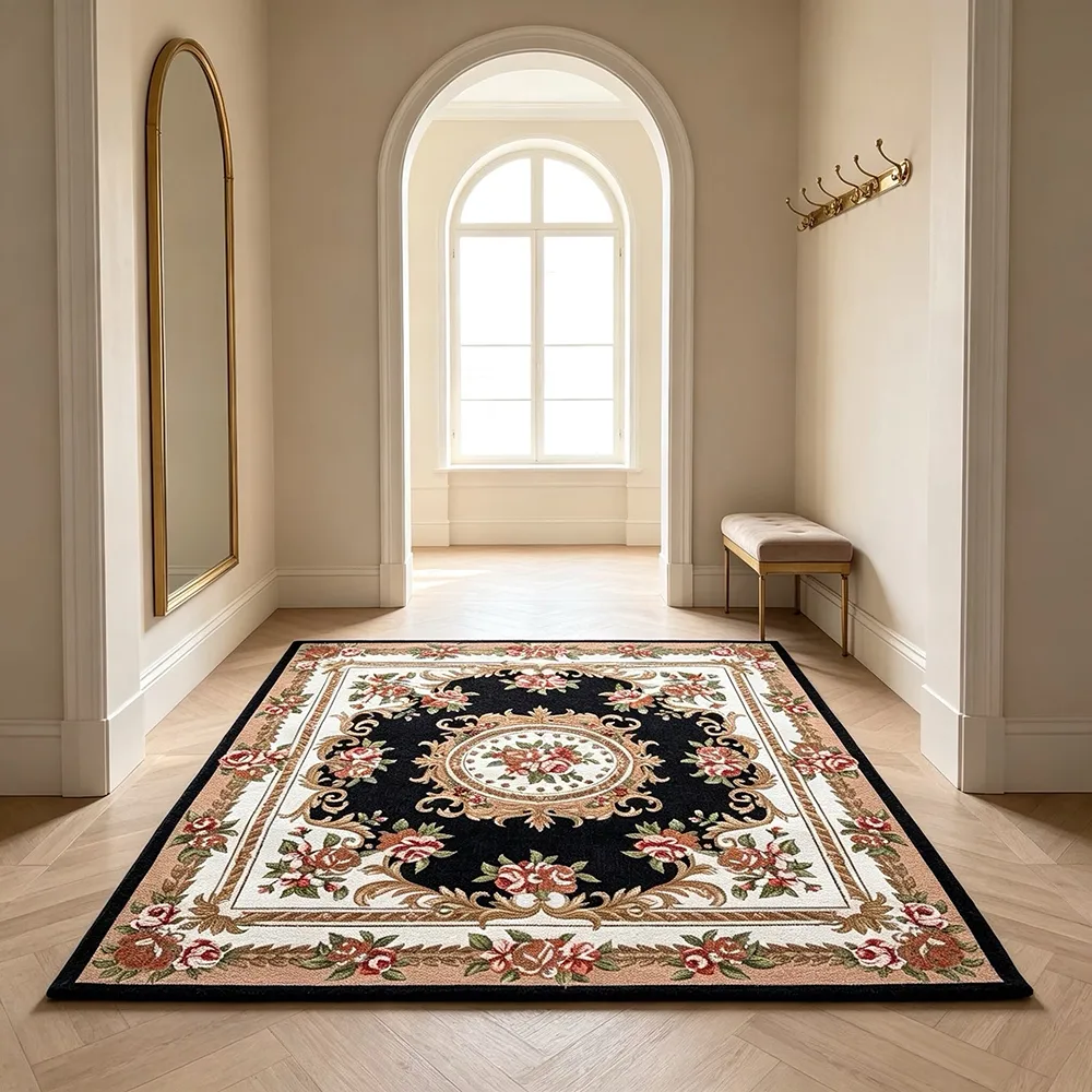 1pc European Style Vintage Floral Pattern Square Carpet