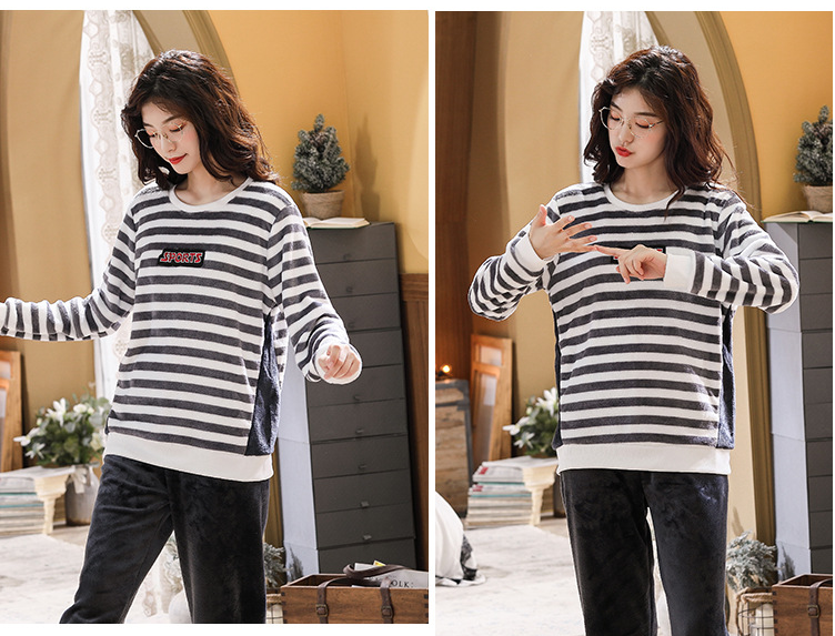 Long-sleeved Plus Velvet Thick Cute Warm Pajamas Suit