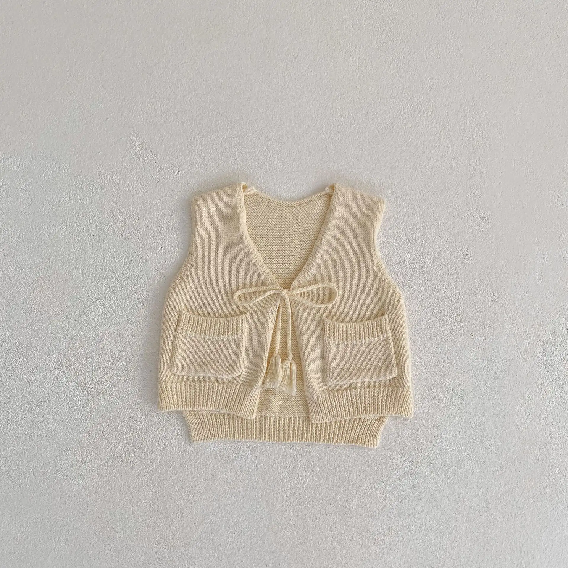 Children's Cardigan Knitted Tassel Tie Vest