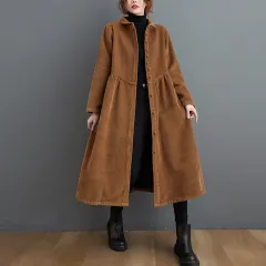 Women's Fleece Long Sleeve Retro Loose Corduroy Casual Jacket - Caramel Colour-L - View 1