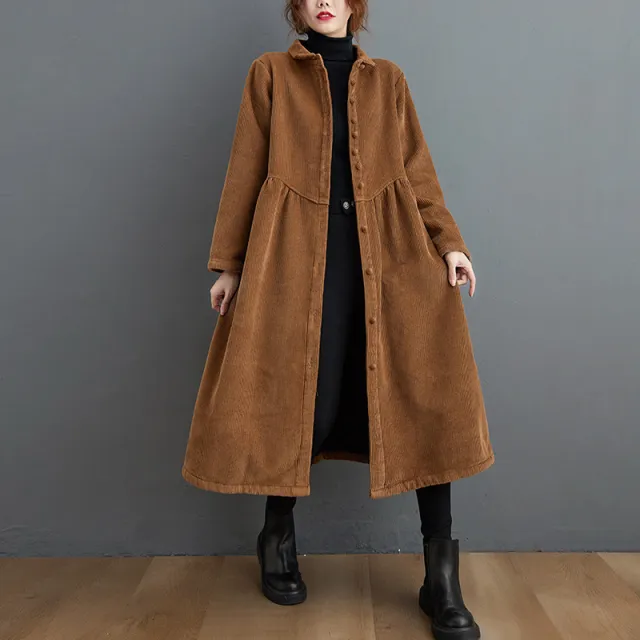 Women's Fleece Long Sleeve Retro Loose Corduroy Casual Jacket Caramel Colour L - Shop at LoveMi