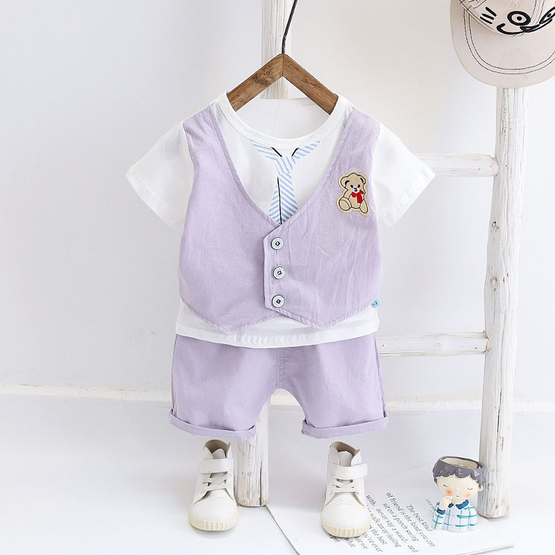 Short-sleeved Shirt Girls Western Style Sea-neck Summer Half-sleeved Two-piece Suit