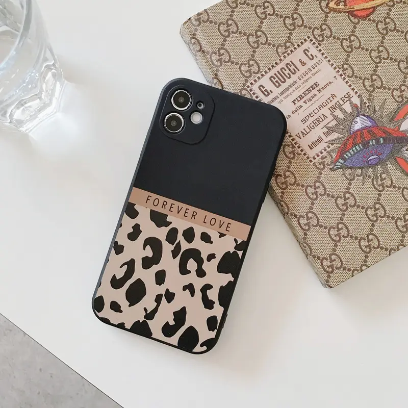 Splicing Leopard Print Straight Edge Personality Shockproof Soft Phone Case