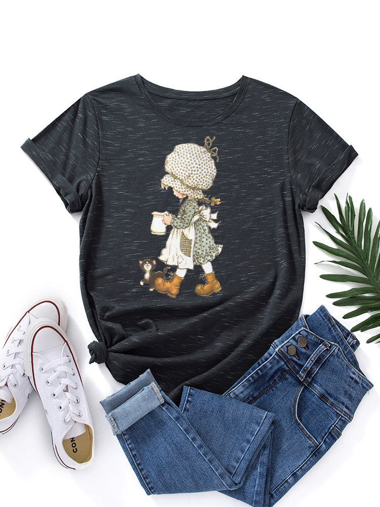 Women's Fashion Cotton Loose Round Neck Short Sleeve