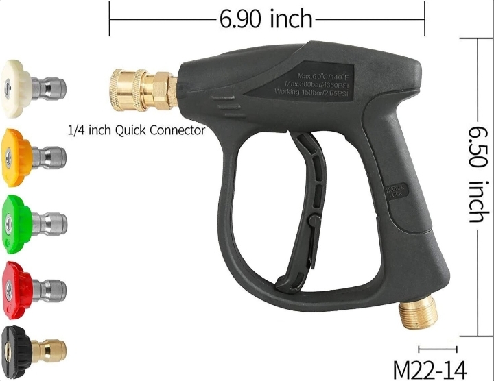 Short Wand High Pressure Car Wash Gun Heavy-Duty Brass Connector Power Washer