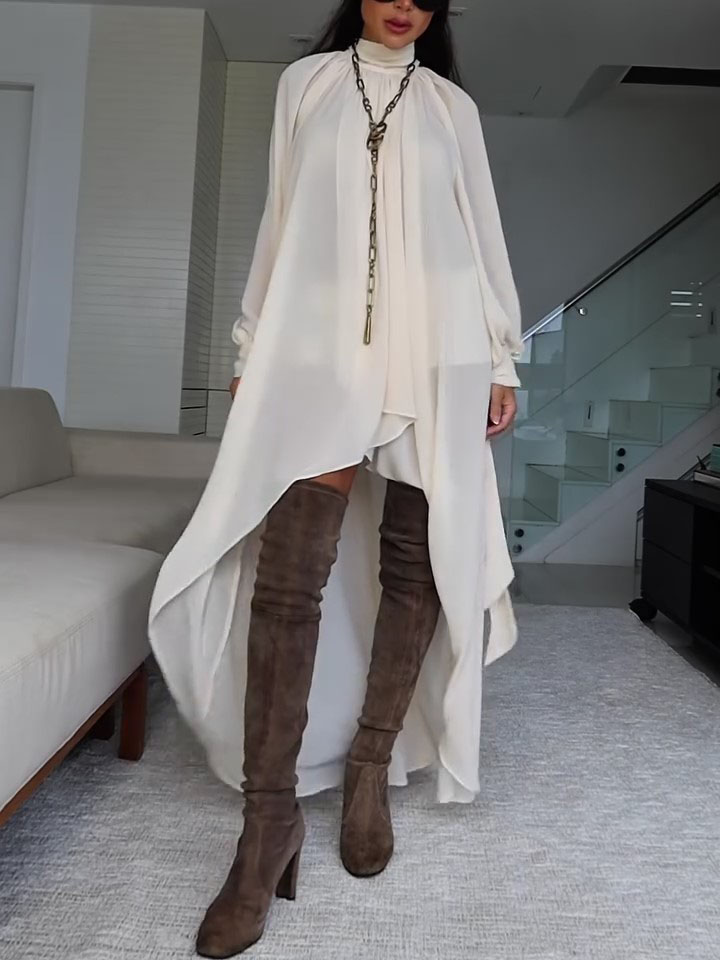 Asymmetric Turtleneck Cape Dress, picture 2 of 6